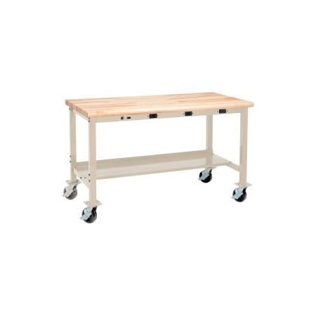 GLOBAL EQUIPMENT 60 x 30 Mobile Production Workbench - Power Apron - Maple Safety Edge Tan 253989HBTN